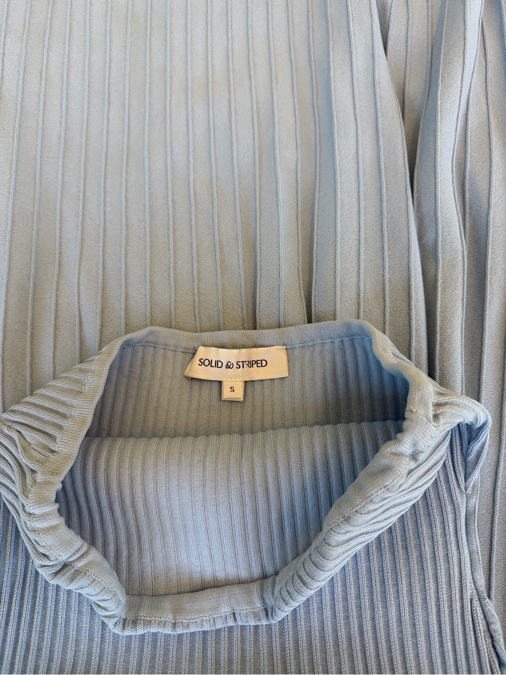 SOLID & STRIPED Solglio Strapless Ribbed Baby Blue Summer Maxi Dress - Picture 3 of 6